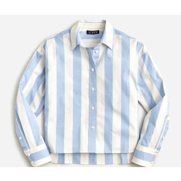J. Crew Collection Blue Relaxed Fit Button Up Cropped Shirt In Barlow Stripe 10 - Picture 3 of 5